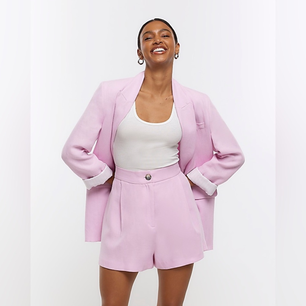 River Island Pink Linen Blend Button Shorts